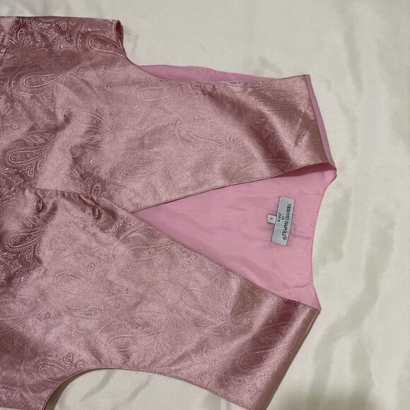 Vesuvio Napoli  ITALY Pink Satin Vest L Covered Buttons Pockets Adjustable Strap - Picture 5 of 9